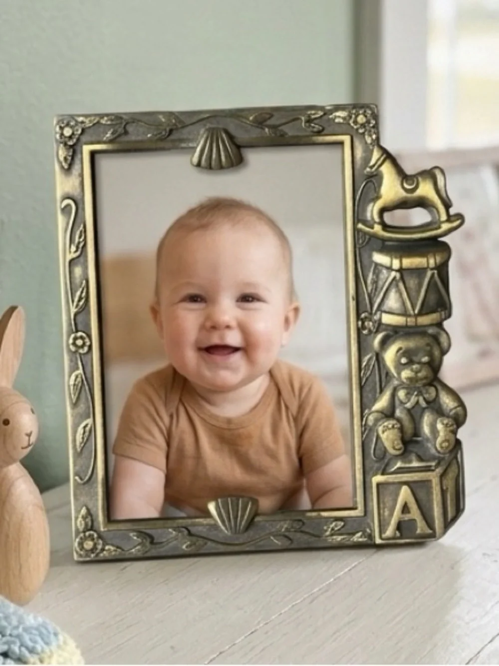 Vintage Brass Tone Miniature Baby Theme Frame